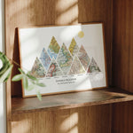 Mountain shaped relief with insert maps wood frame on a shelf.