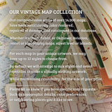 Our vintage map collection comprehensive scans of over 14,000 maps have been meticulously color restored, repaired of damage, and catalogued in our database. Whether its Utah, Tahiti or Okinawa. Aviation, resort, or topography maps; street level or islands. For each map in your unique artwork, we may have up to 12 styles to choose from. By default we will attempt to mix styles and avoid repetition to make a visually striking artwork while maintaining readability for the size of your print.