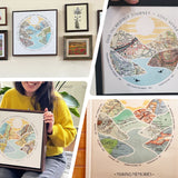 4 examples of A riverscape with hills with inset maps.