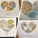 4 various spiral heart design with inset vintage maps.