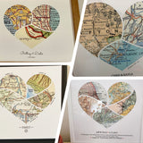 4 various spiral heart design with inset vintage maps.