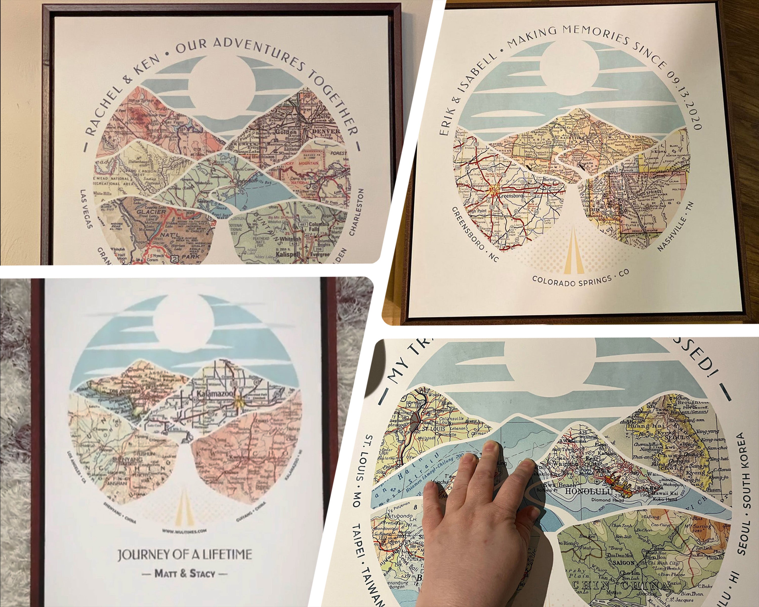 4 instances of Relief of hills and highway into the horizon, with inset maps.