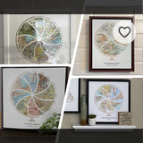 4 instance of Globe and stand relief design with inset maps.