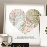 image of curved vintage map art print in curved style and 3 locations. "three"