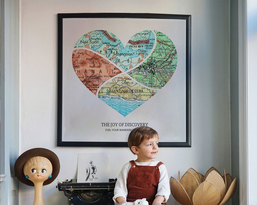 image of curved vintage map art print in curved style and 4 locations. "four"