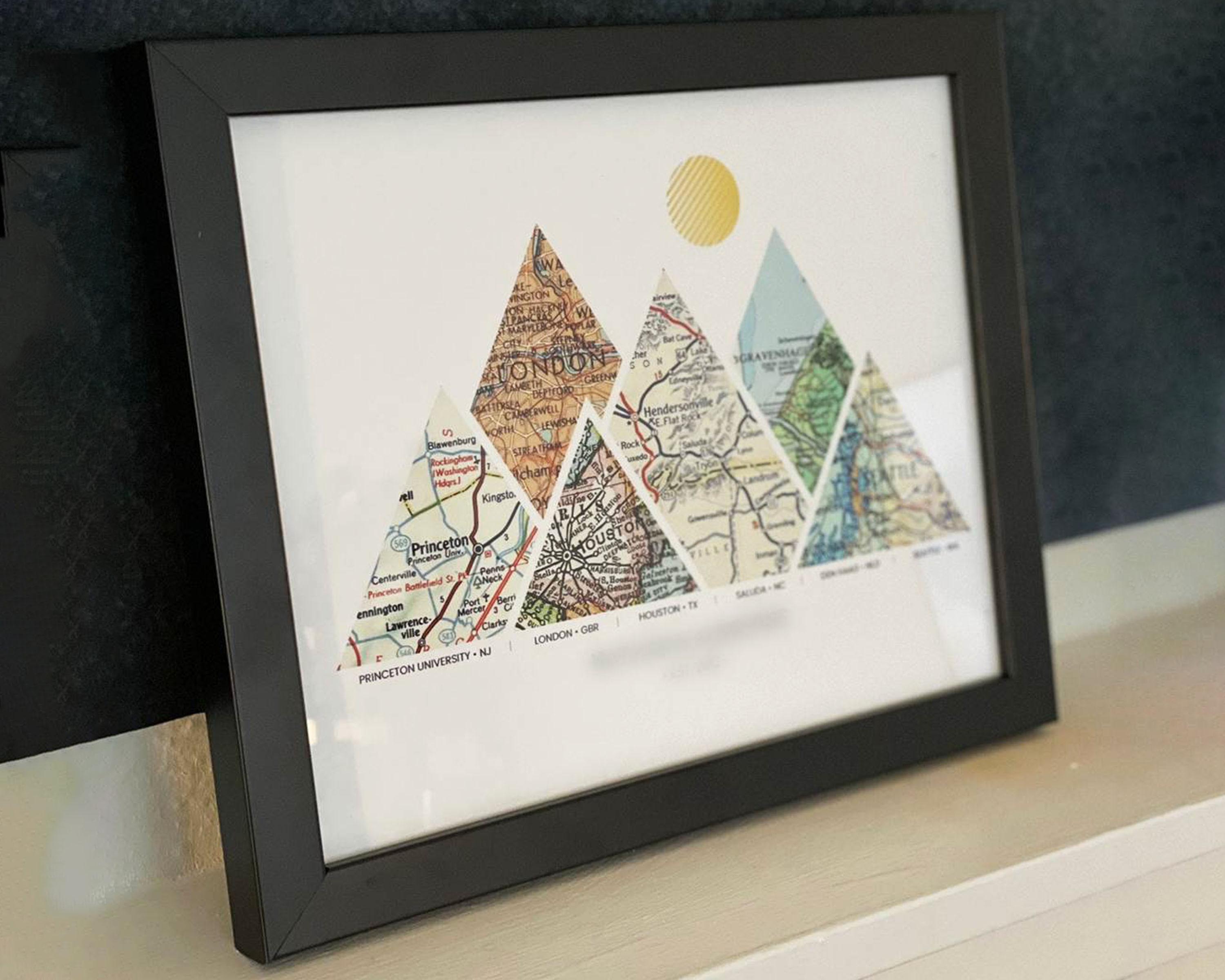 [Black Frame|10x8|6 Maps] Mountain shaped relief with insert maps.