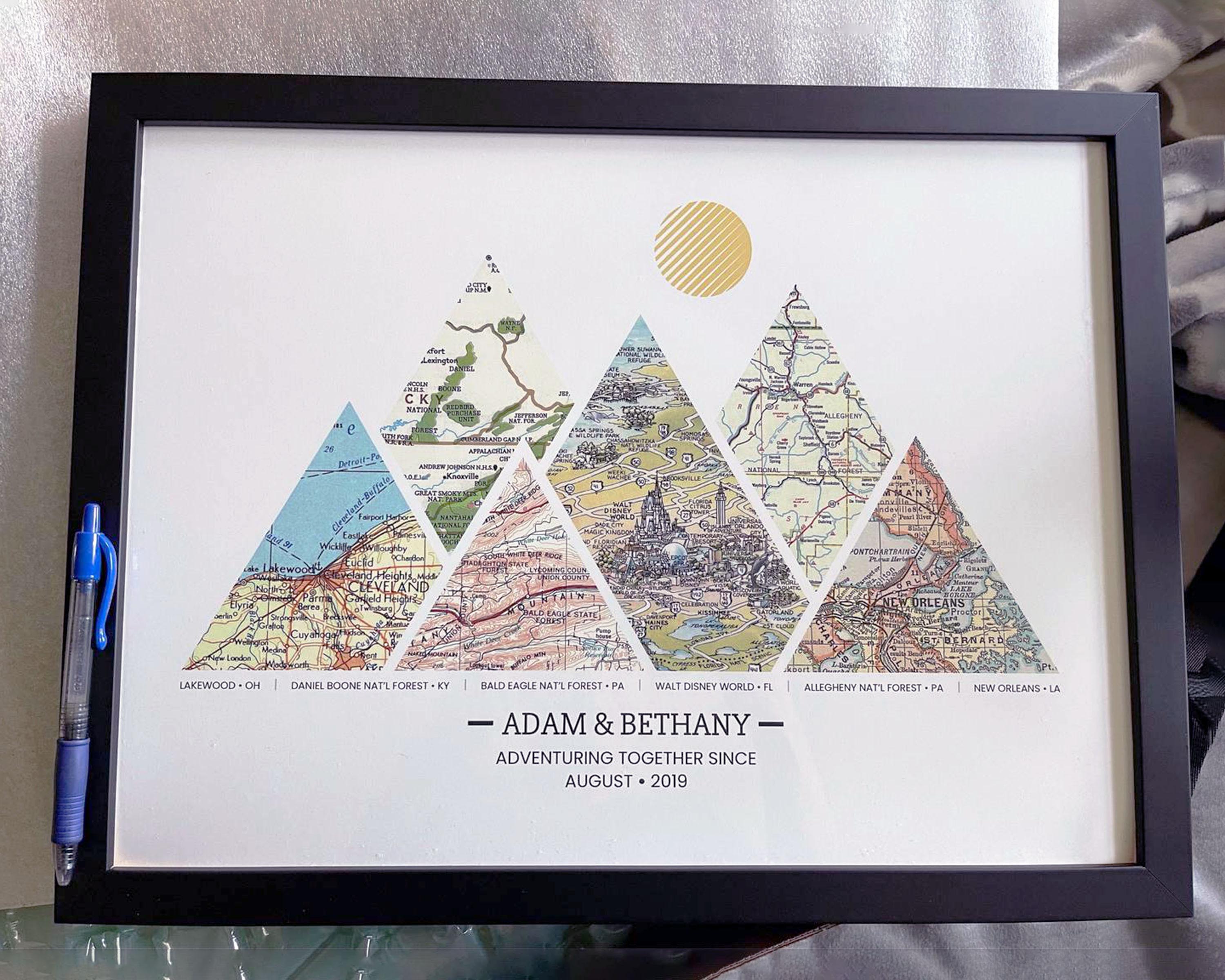 [Black Frame|16x12|6 Maps] Mountain shaped relief with insert maps.