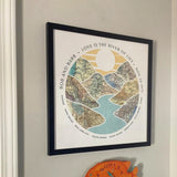 [Black Frame|18x18|8 Maps] River scape relief with inset maps in hills. Hanging in customer's home.