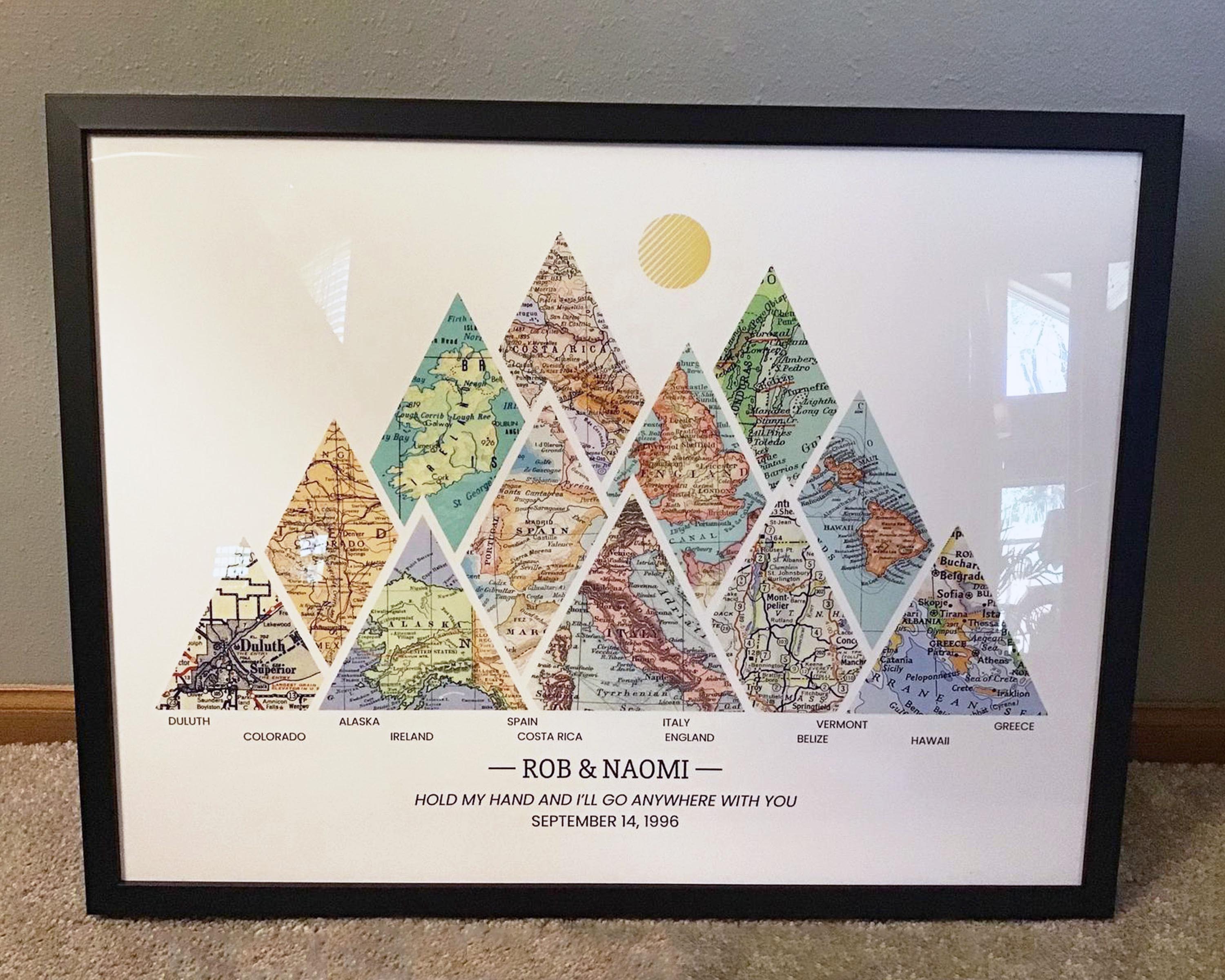 [Black Frame|24x18|12 Maps] Mountain shaped relief with insert maps.
