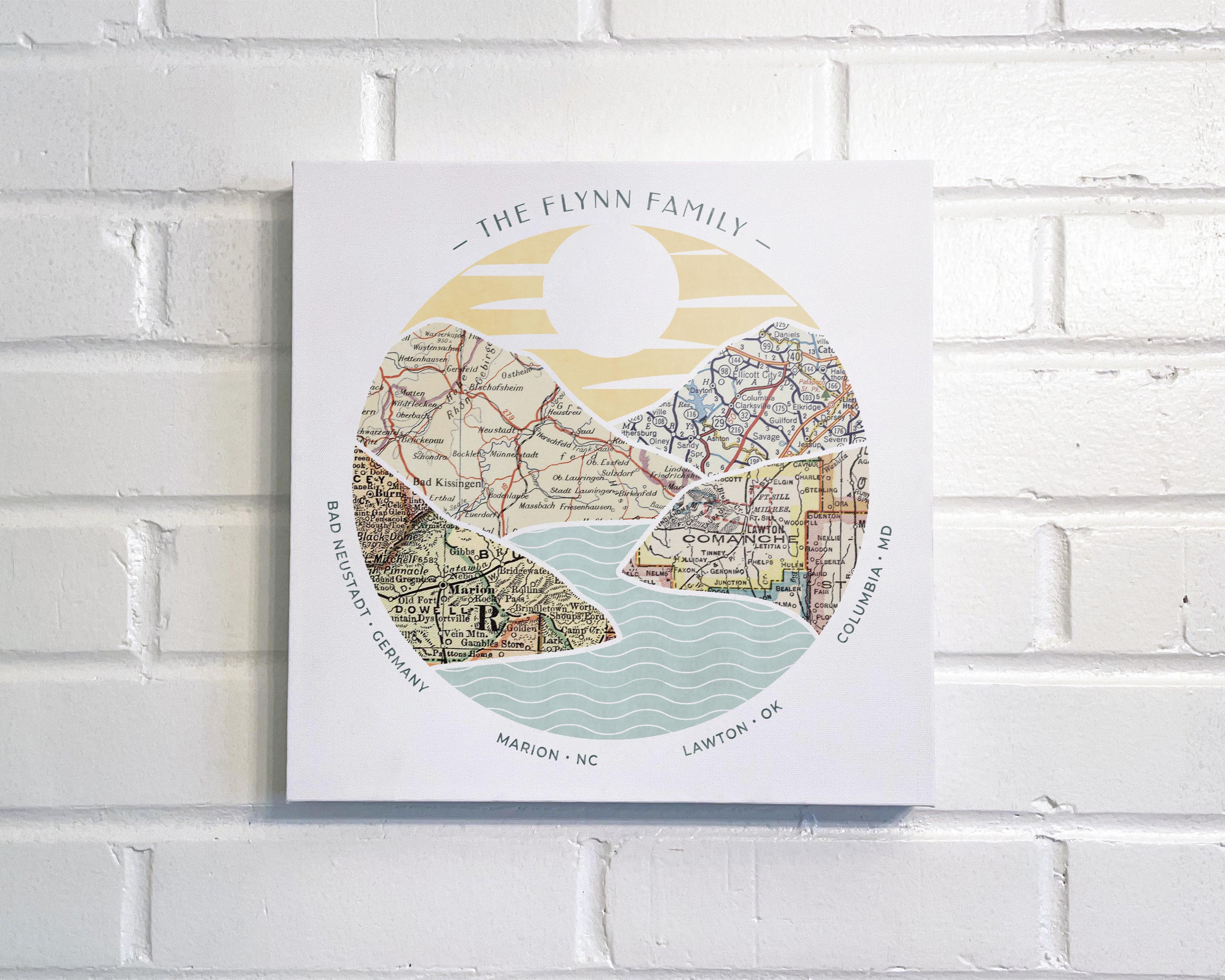 [Canvas Wrap|12x12|4 Maps] River scape relief with inset maps in hills.