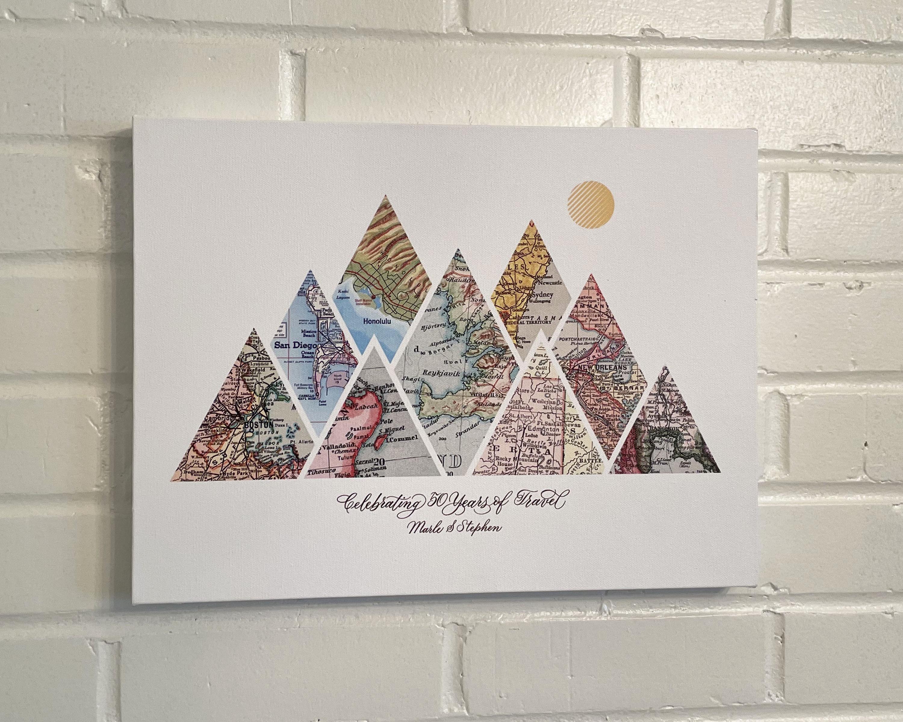 [Canvas Wrap|16x12|8 Maps] Mountain shaped relief with insert maps.