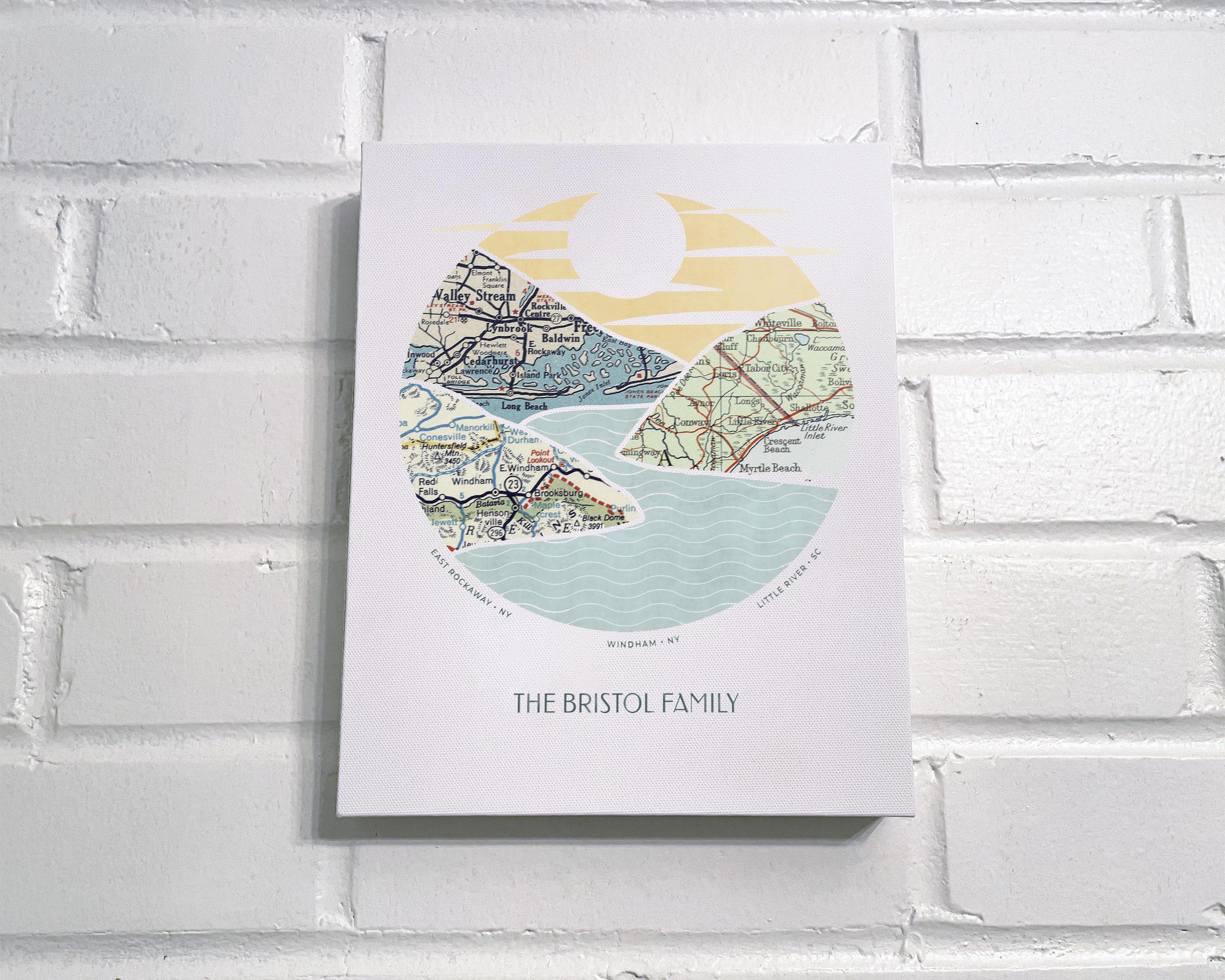 [Canvas Wrap|8x10|3 Maps] River scape relief with inset maps in hills.