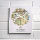 [Canvas Wrap|8x10|4 Maps] Globe and stand relief design with inset maps. On white brick wall.