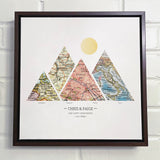 [Walnut Canvas|12x12|4 Maps] Mountain shaped relief with insert maps.