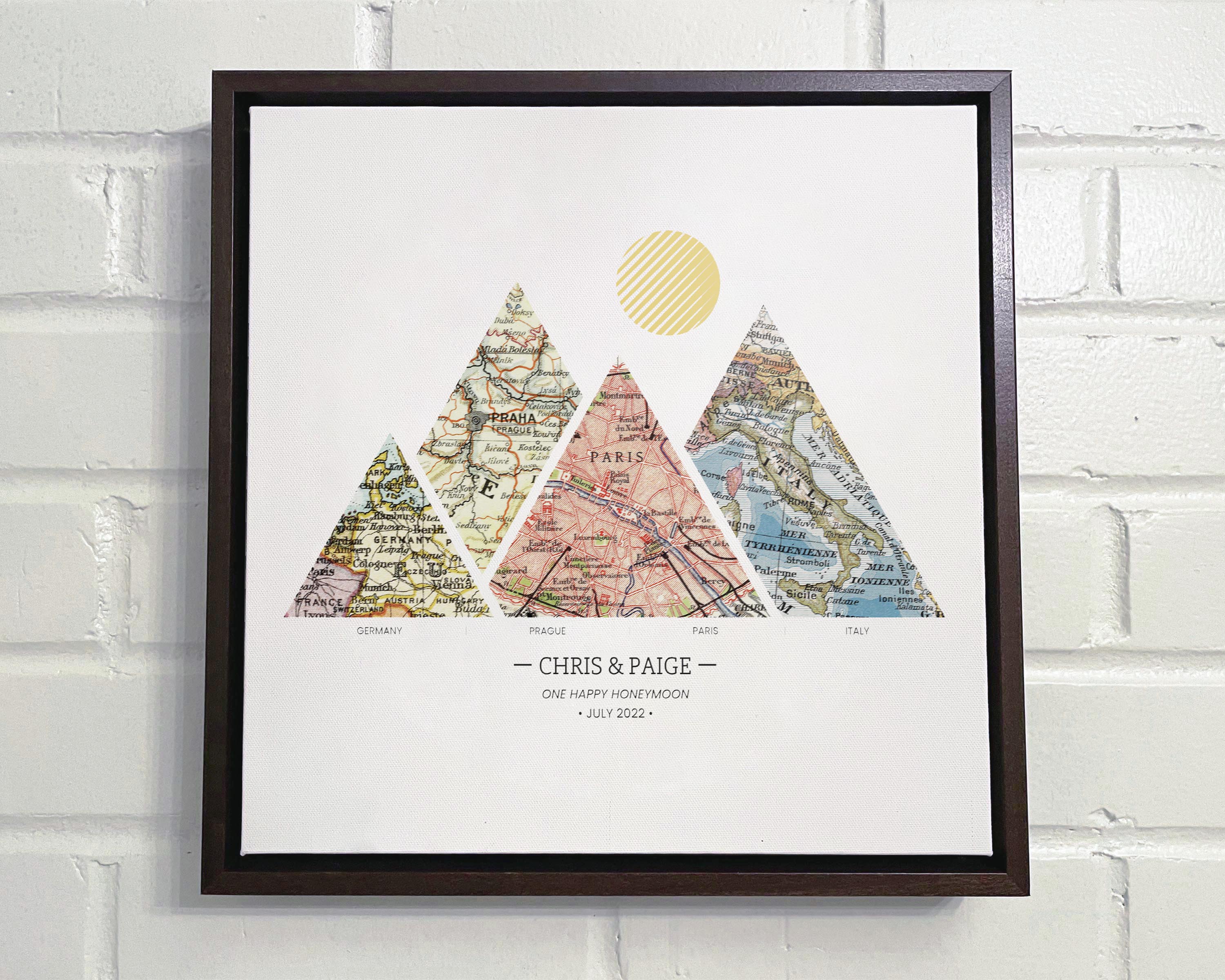 [Walnut Canvas|12x12|4 Maps] Mountain shaped relief with insert maps.