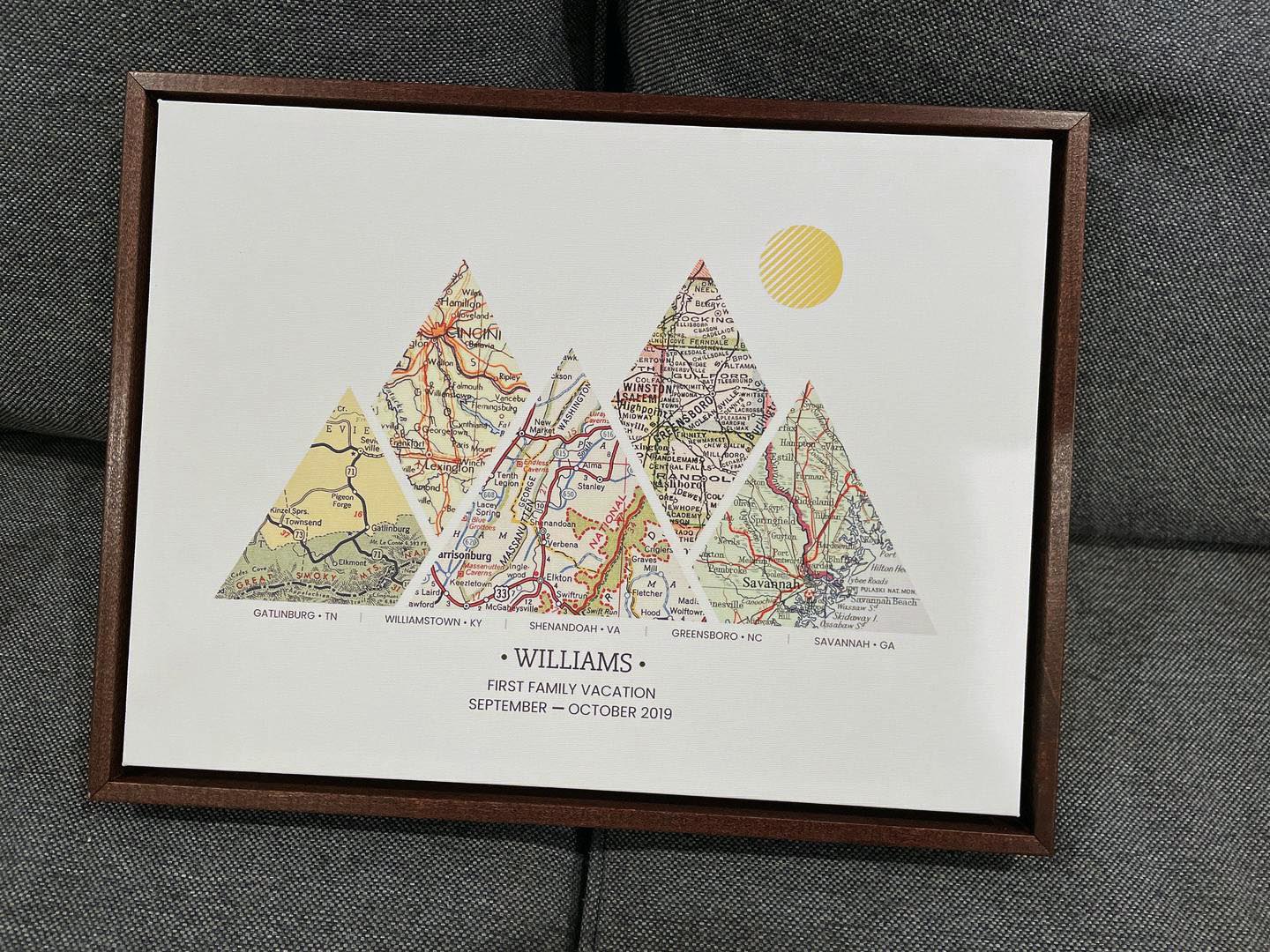 [Walnut Canvas|16x12|5 Maps] Mountain shaped relief with insert maps.