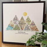 [Walnut Canvas|16x16|7 Maps] Mountain shaped relief with insert maps.