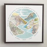 [Walnut Canvas|18x18|5 Maps] Relief of hills and highway into the horizon, with inset maps.