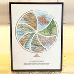 [Walnut Canvas|18x24|7 Maps] Globe and stand relief design with inset maps.