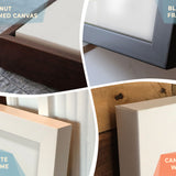Closeups of 4 Framing options: Walnut Framed Canvas, Black Frame, White Frame, Canvas Wrap.