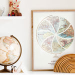 Terra Carta™ Map Print with eight maps, next to a vintage globe