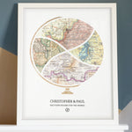 [Print Only|12x16|4 Maps|Print + Custom Frame] Globe and stand relief design with inset maps. Leaning against colorful wall
