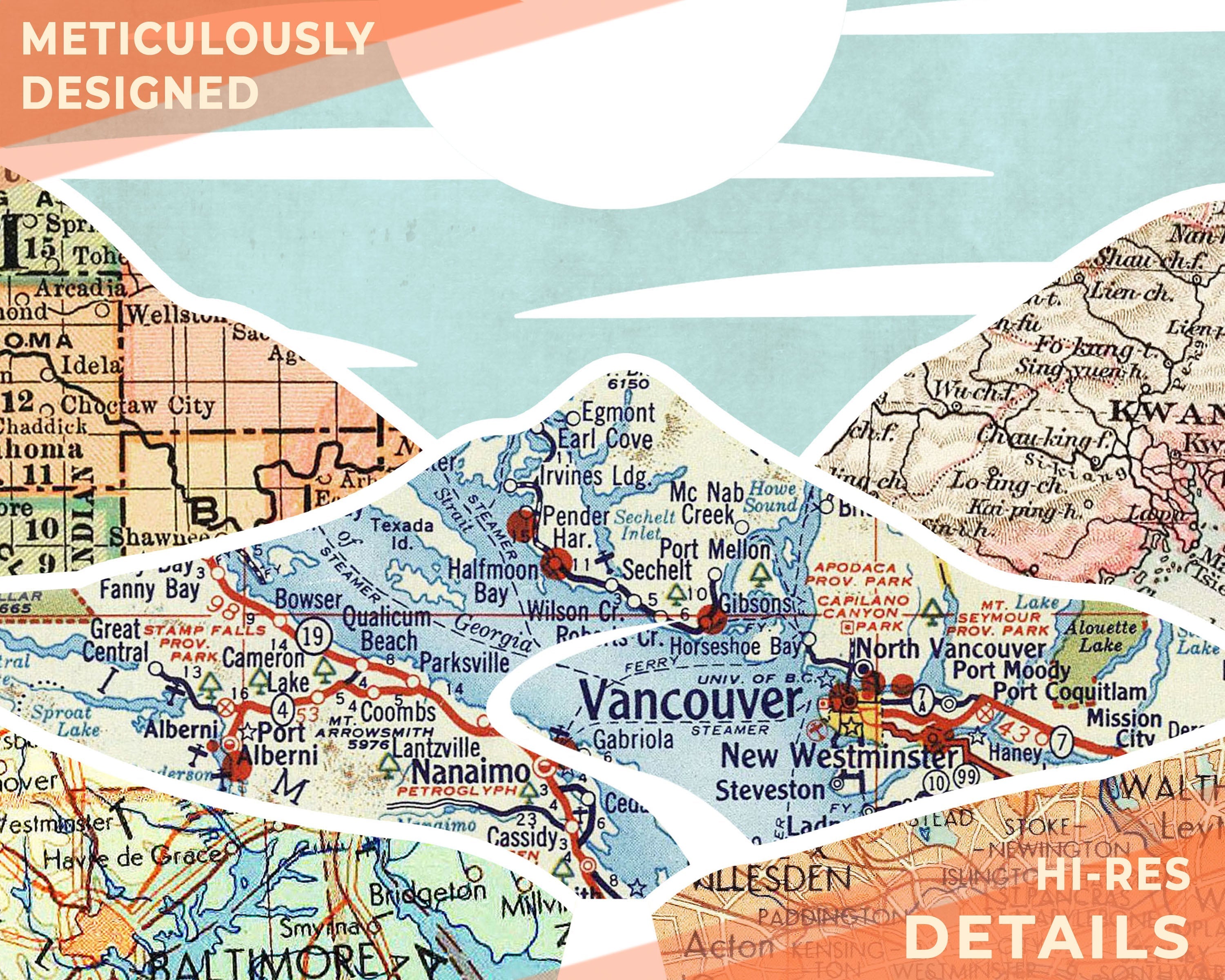 Close up of maps in detail.