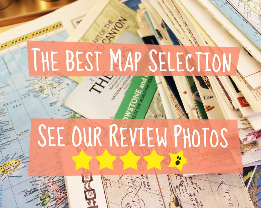 pile of vintage maps representing map collection and highly rated review photos