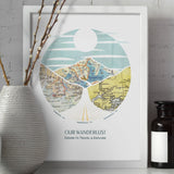 wanderlust roadtrip map print three maps white frame. Vases in the foreground